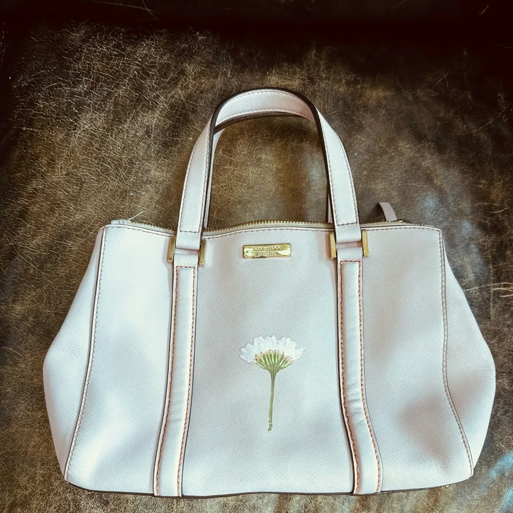 Kate Spade Light Pink Satchel with Floral and butterfly  Design 100% leather